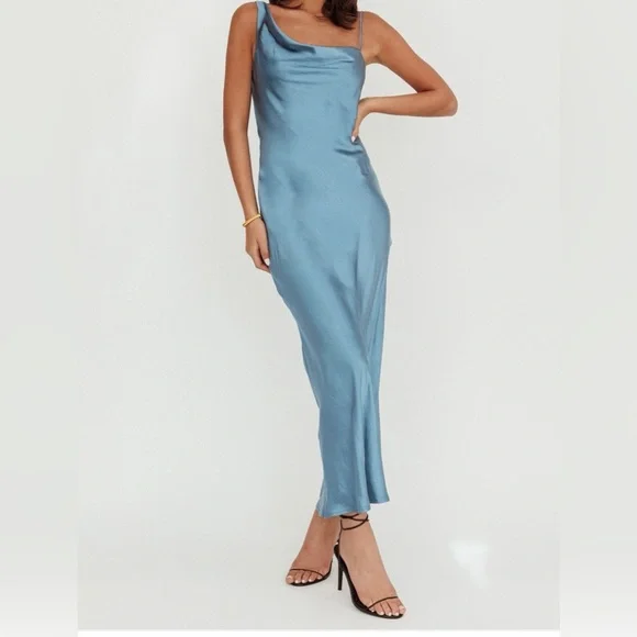 Here Comes the Sun Blue One Shoulder Midi Maxi Dress - Picture 2 of 12